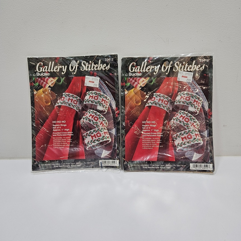Lot Of 2 Bucilla "Ho Ho Ho" Napkin Rings Counted Cross Stitch Sealed